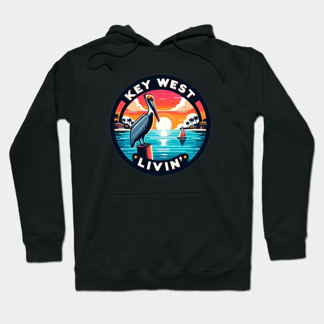 Key West Livin' - Tropical Pelican Scene In Key West Hoodie by eighttwentythreetees